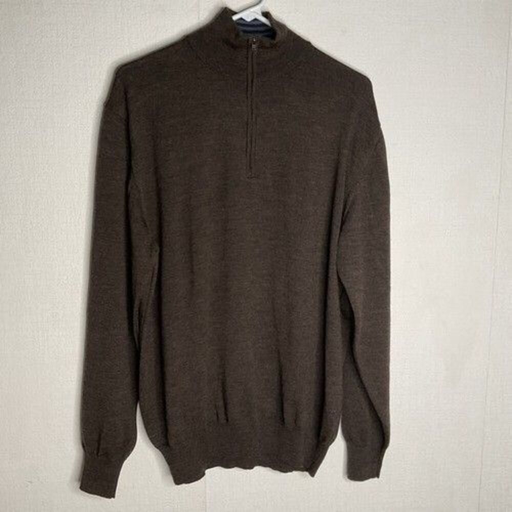 Paul Frederick 100% Merino Wool 1/4 Zip Sweater Pullover Men Size Large‎ Brown